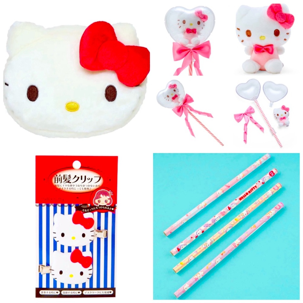 Bundle 4 Hello Kitty Sanrio Coin Purse 4 Pencils Balloon Mascot 2‎ Hair Clips